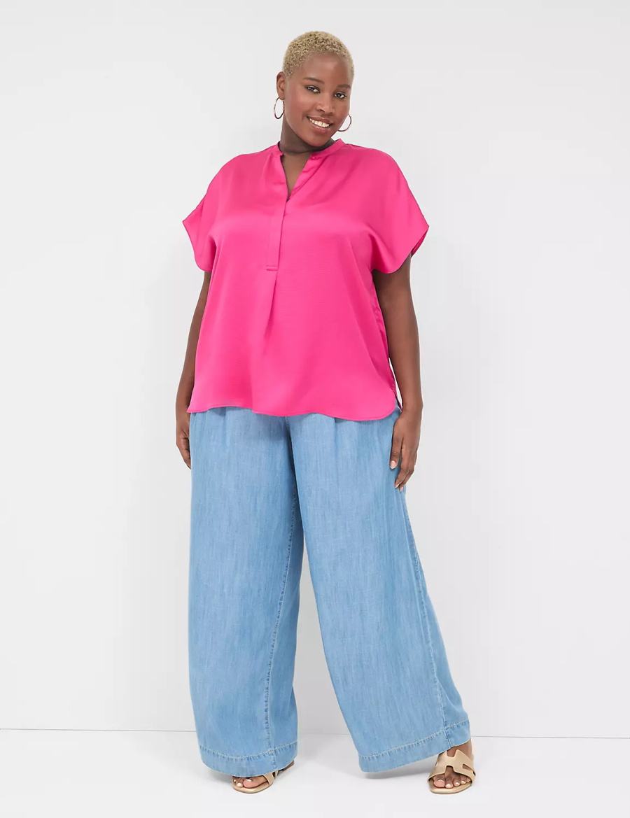 Women Lane Bryant Relaxed Split-Neck Popover Blouse Pink | BSS8519HR