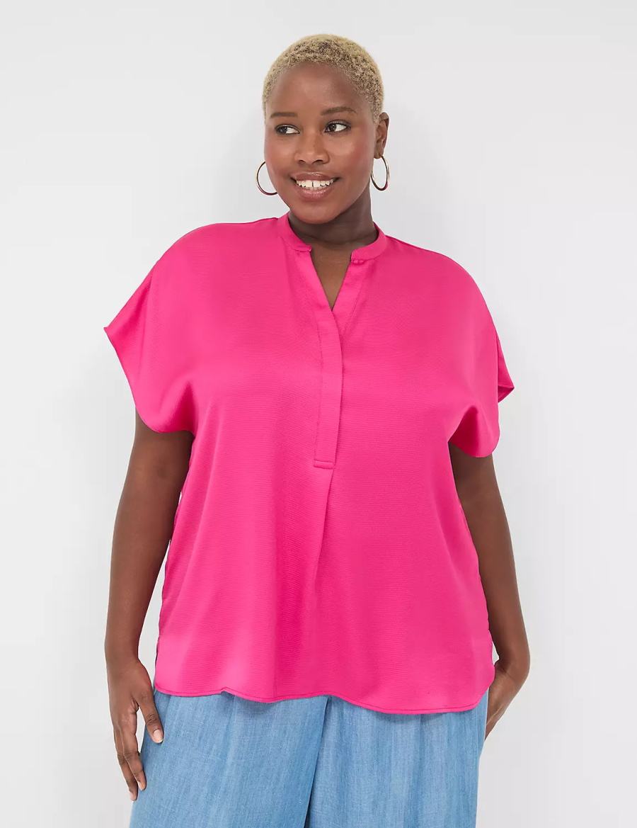 Women Lane Bryant Relaxed Split-Neck Popover Blouse Pink | BSS8519HR