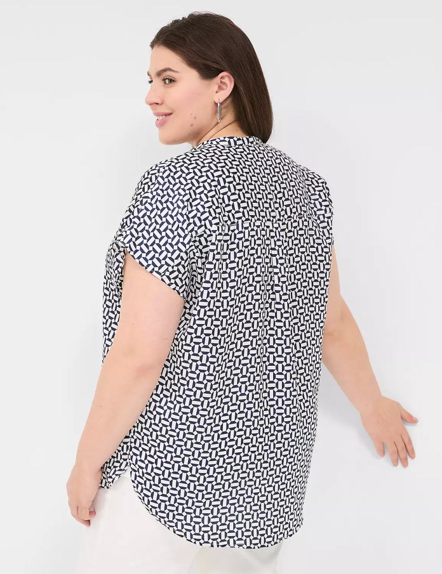 Women Lane Bryant Relaxed Split-Neck Popover Blouse Navy | RTP6941XM