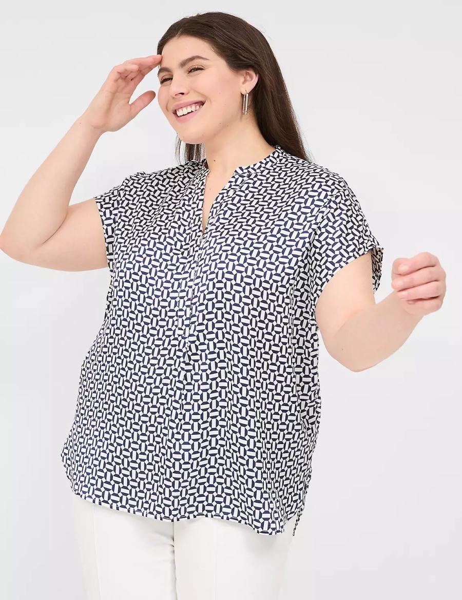 Women Lane Bryant Relaxed Split-Neck Popover Blouse Navy | RTP6941XM