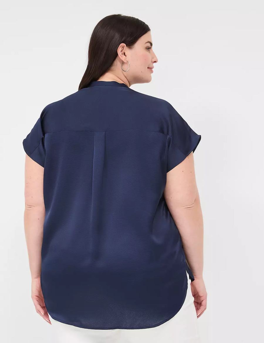 Women Lane Bryant Relaxed Split-Neck Popover Blouse Blue | ZTI6487MT