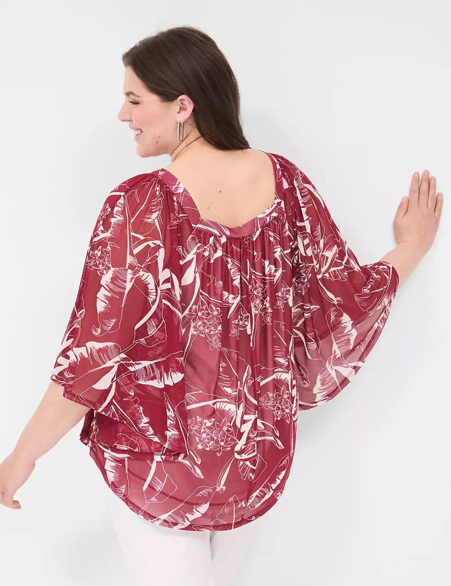 Women Lane Bryant Relaxed Square-Neck Trimmed Circle Drama Top Blouse Burgundy | XIL1591KF