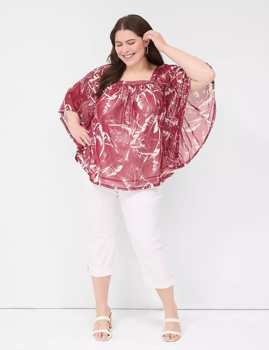 Women Lane Bryant Relaxed Square-Neck Trimmed Circle Drama Top Blouse Burgundy | XIL1591KF