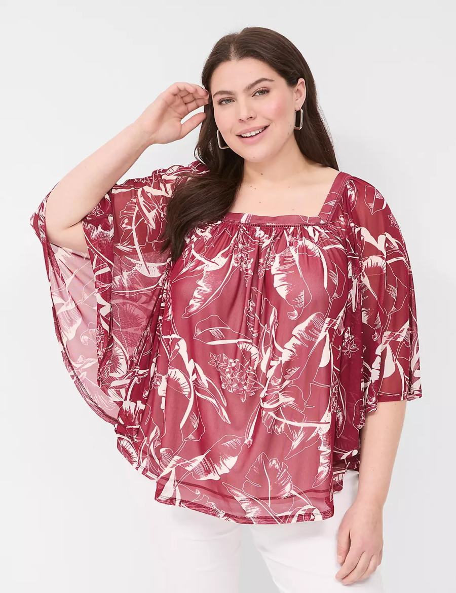 Women Lane Bryant Relaxed Square-Neck Trimmed Circle Drama Top Blouse Burgundy | XIL1591KF