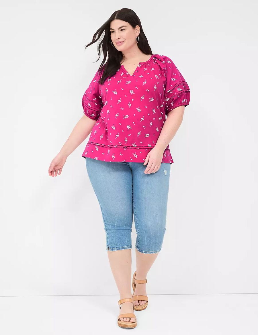 Women Lane Bryant Relaxed V-Neck Knit & Woven Top T Shirts Pink | NXM4976EB