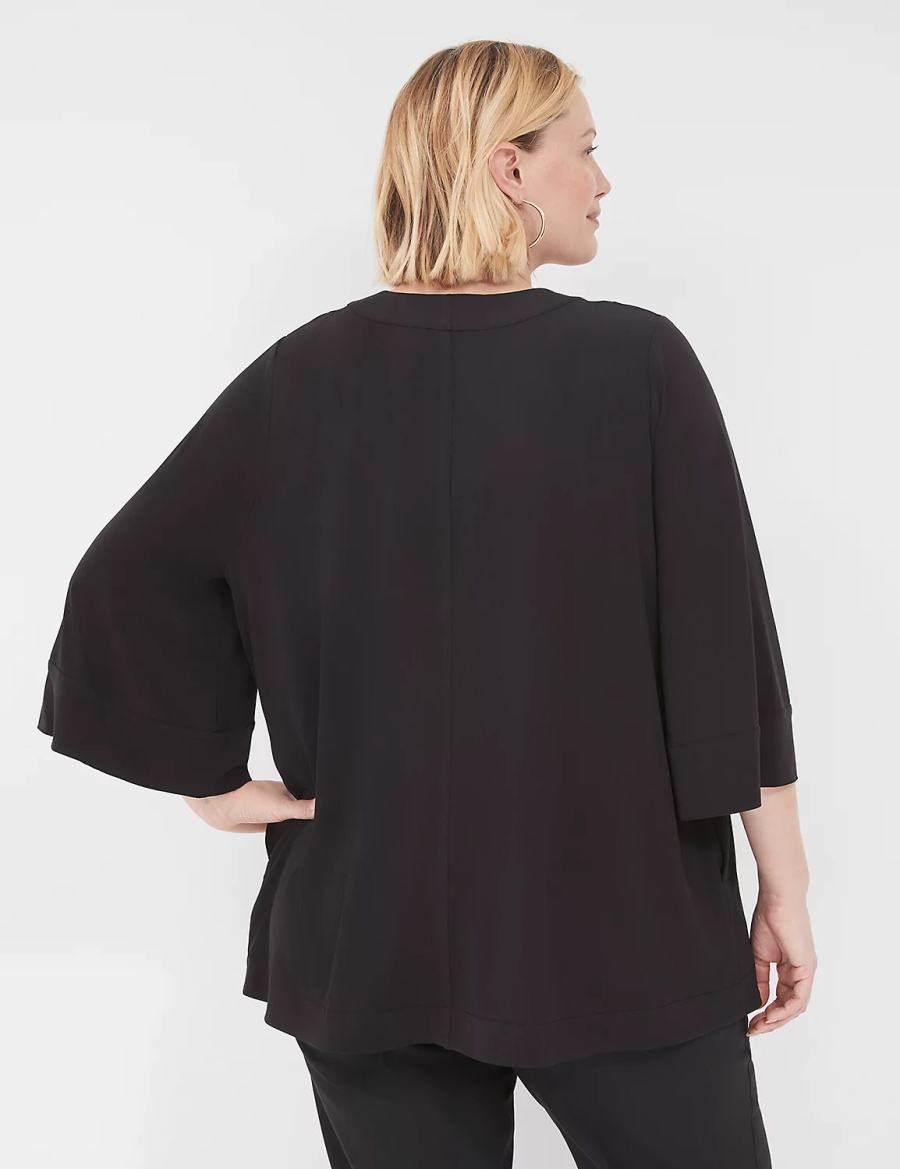 Women Lane Bryant Relaxed Wide 3/4-Sleeve Overpiece Robe Black | VSW4965YV