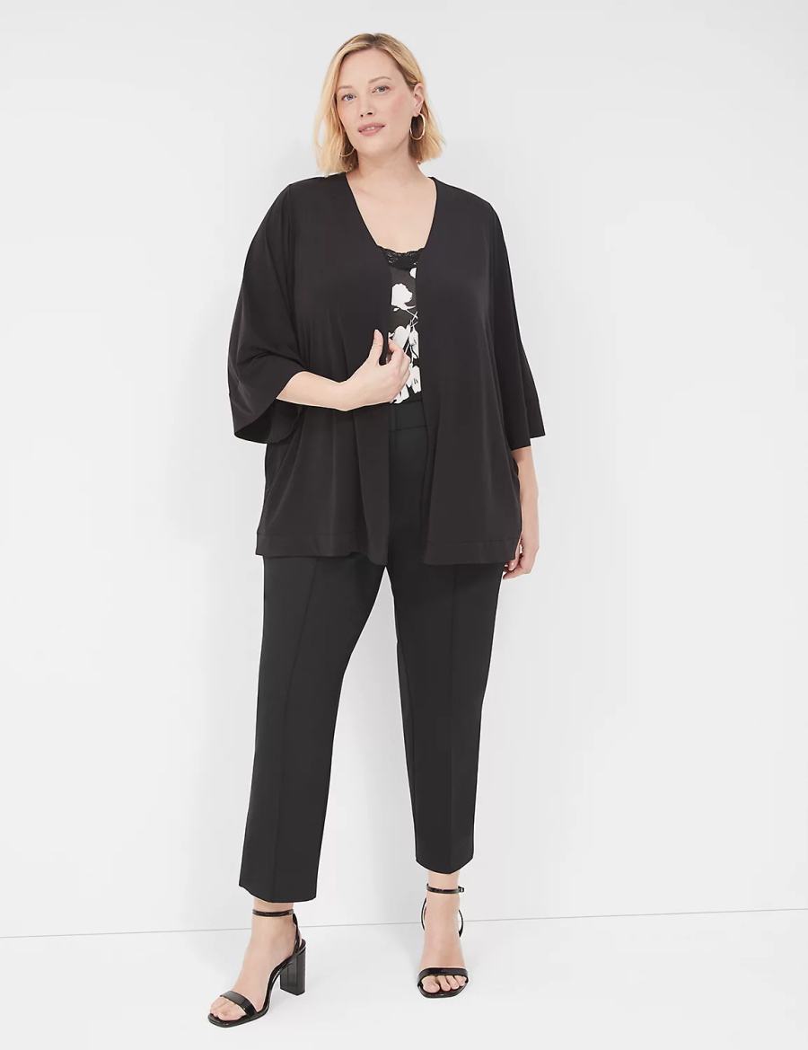 Women Lane Bryant Relaxed Wide 3/4-Sleeve Overpiece Robe Black | VSW4965YV