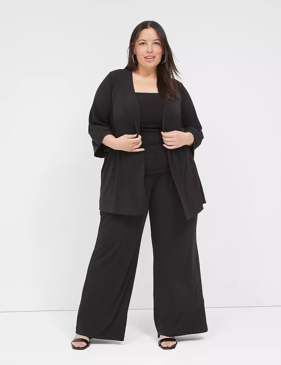 Women Lane Bryant Relaxed Wide 3/4-Sleeve Overpiece Robe Black | VSW4965YV
