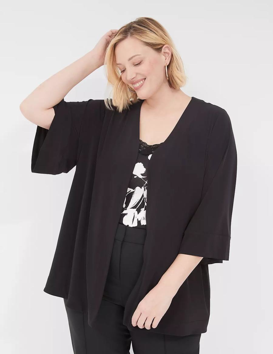 Women Lane Bryant Relaxed Wide 3/4-Sleeve Overpiece Robe Black | VSW4965YV