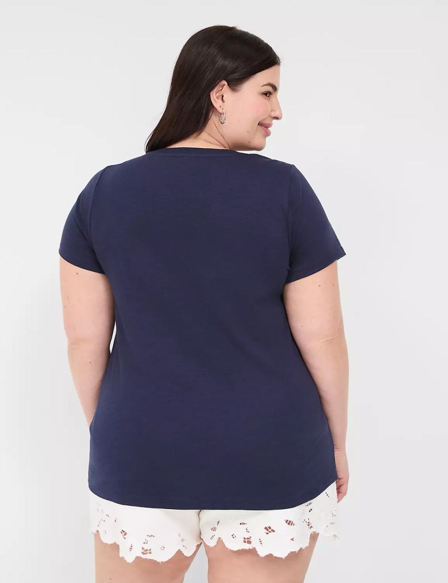 Women Lane Bryant Rhinestone Palm Trees & Ocean Breeze Graphic Tee T Shirts Blue | TTY569GB