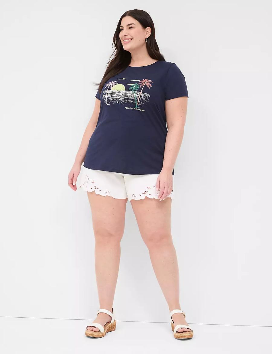 Women Lane Bryant Rhinestone Palm Trees & Ocean Breeze Graphic Tee T Shirts Blue | TTY569GB