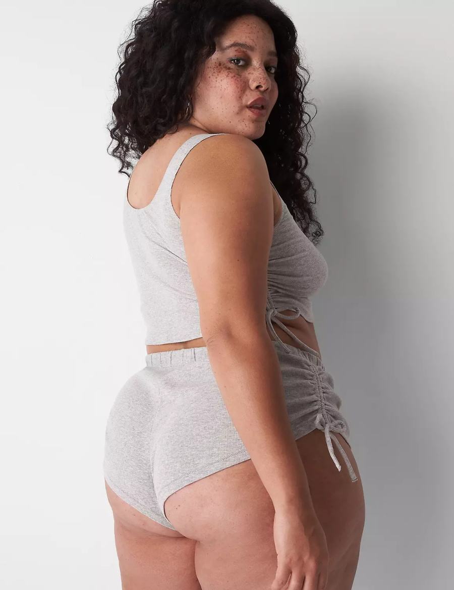 Women Lane Bryant Rib Ruched-Side Crop Tanks Grey | HUN14100UO