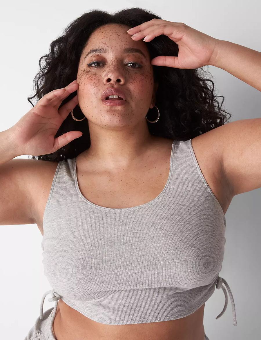 Women Lane Bryant Rib Ruched-Side Crop Tanks Grey | HUN14100UO