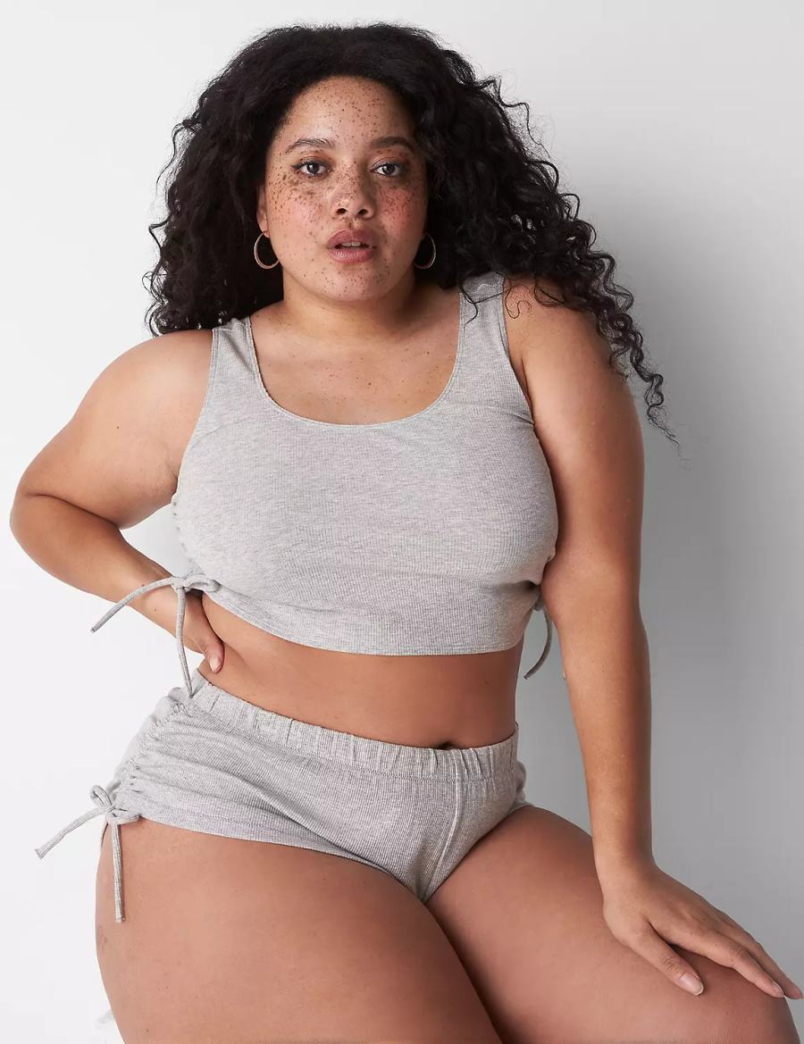 Women Lane Bryant Rib Ruched-Side Crop Tanks Grey | HUN14100UO