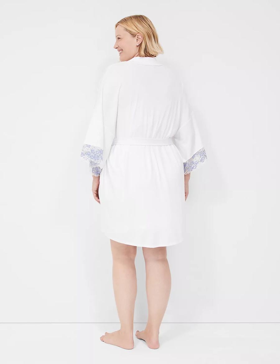 Women Lane Bryant Romance Lace-Trim Robe White | FVM9453IJ
