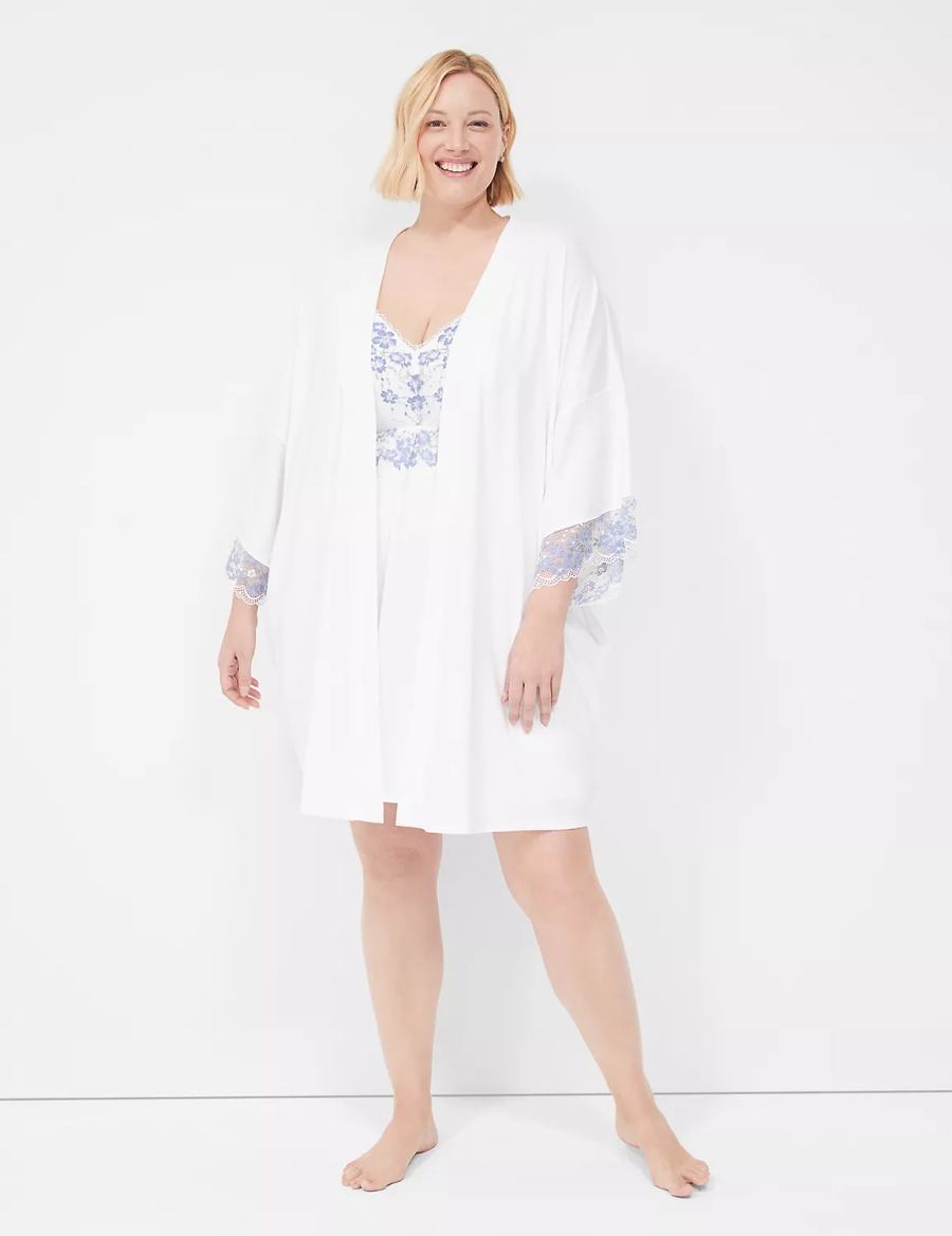 Women Lane Bryant Romance Lace-Trim Robe White | FVM9453IJ