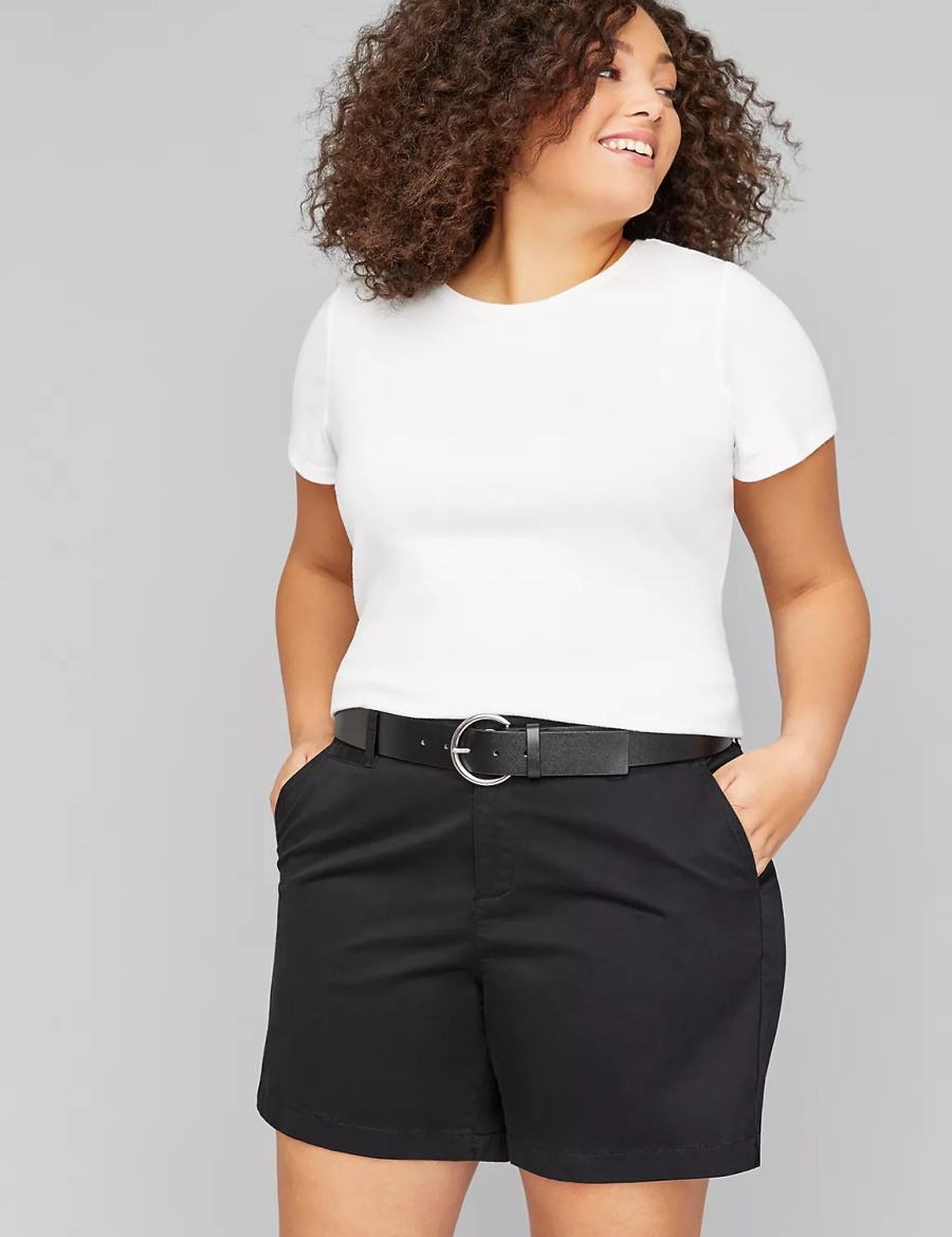 Women Lane Bryant Round Buckle Belts Black | LRZ634GY