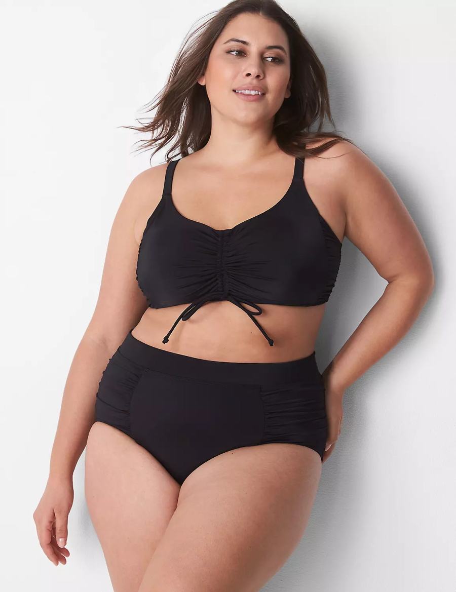 Women Lane Bryant Ruched Swim Briefs Black | PYH8923UY