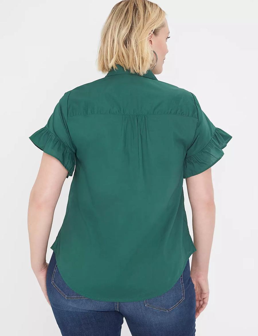 Women Lane Bryant Ruffle-Sleeve Button-Down Top T Shirts Green | KFY8539UF