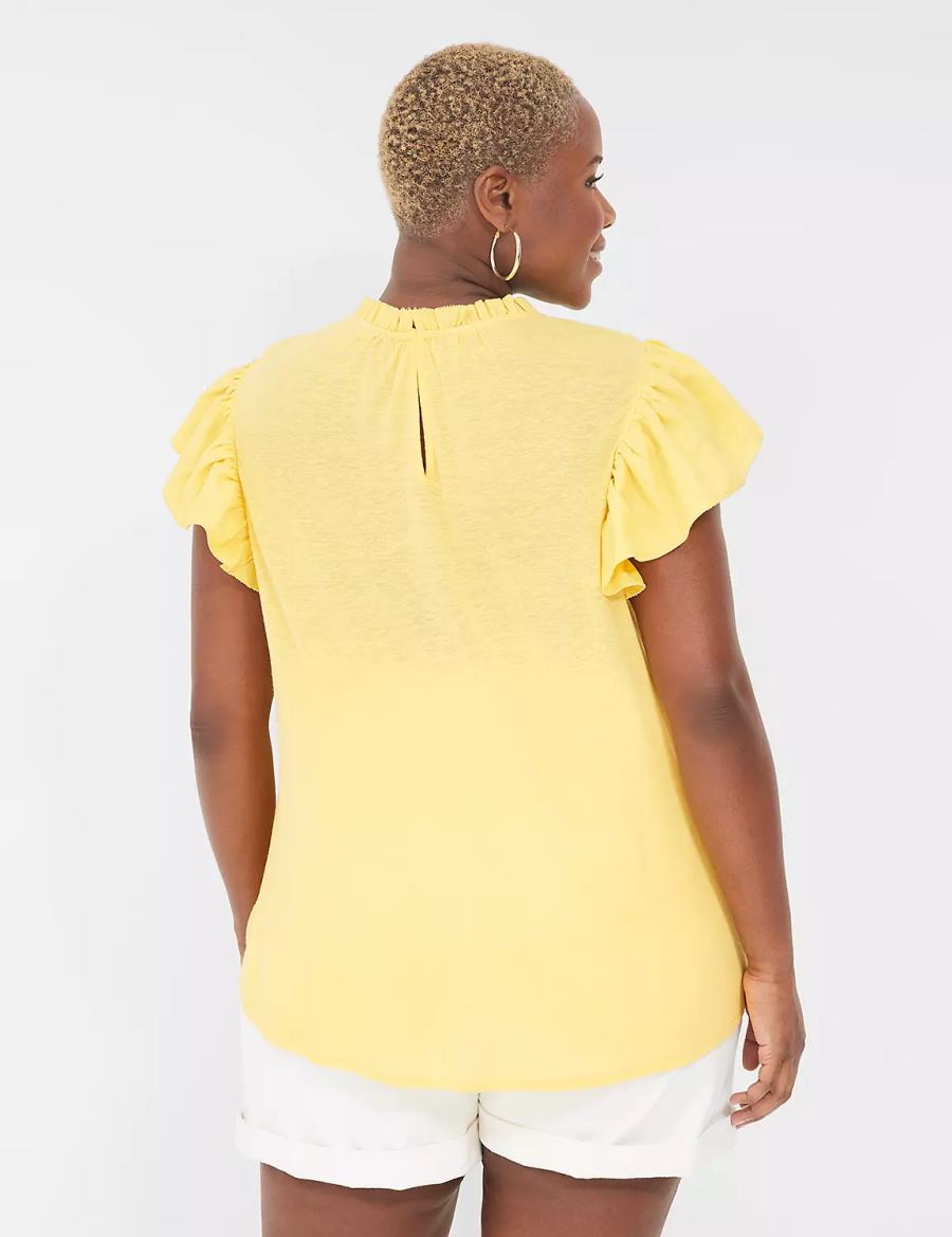 Women Lane Bryant Ruffle Cap-Sleeve Blouse Yellow | LIM374ED