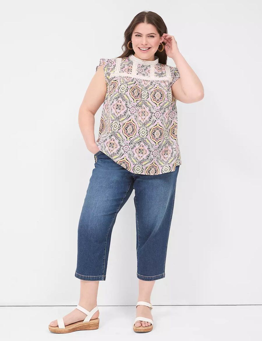 Women Lane Bryant Ruffle Cap-Sleeve Lace-Trim Top T Shirts Multicolor | CSE7828UD