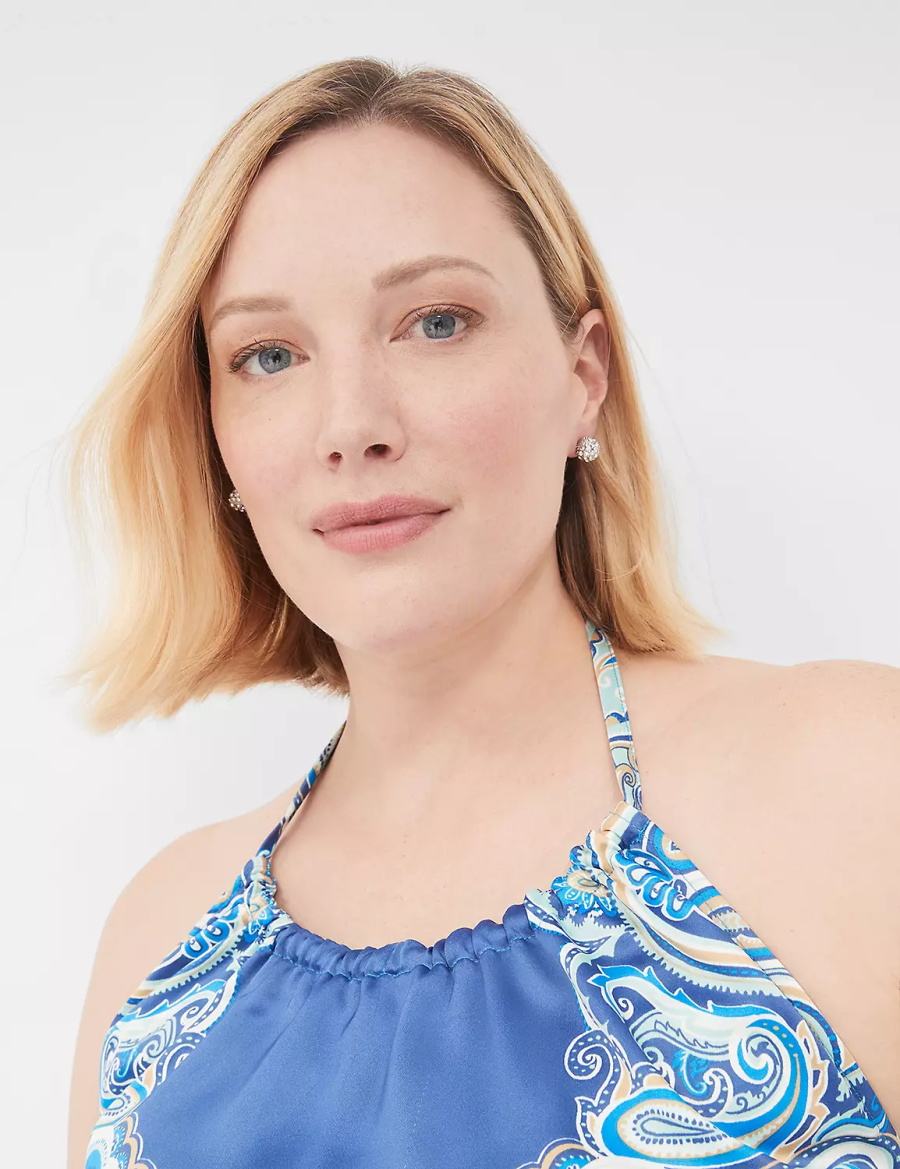 Women Lane Bryant Satin Halter-Neck Maxi Dress Blue | BGB7462ZK