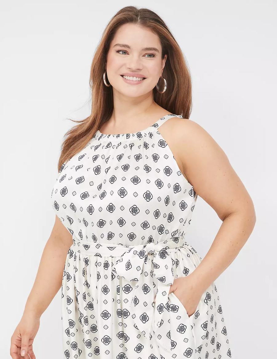 Women Lane Bryant Satin Halter-Necked Midi Dress Navy | NFB2412BX