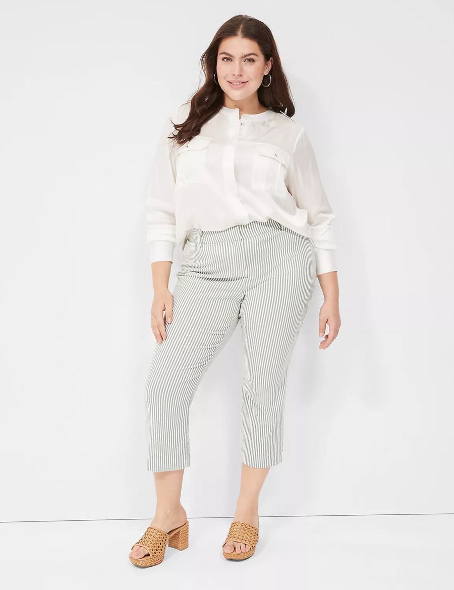 Women Lane Bryant Satin Long-Sleeve Button-Front Blouse White Rose | PUO6888ZU