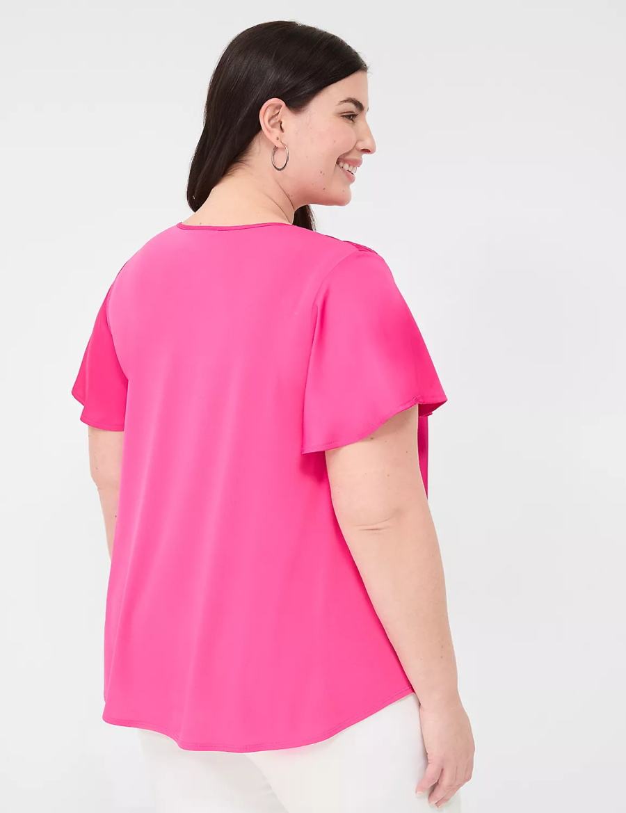 Women Lane Bryant Satin Smocked-Shoulder Blouse Pink | VUI6620ML