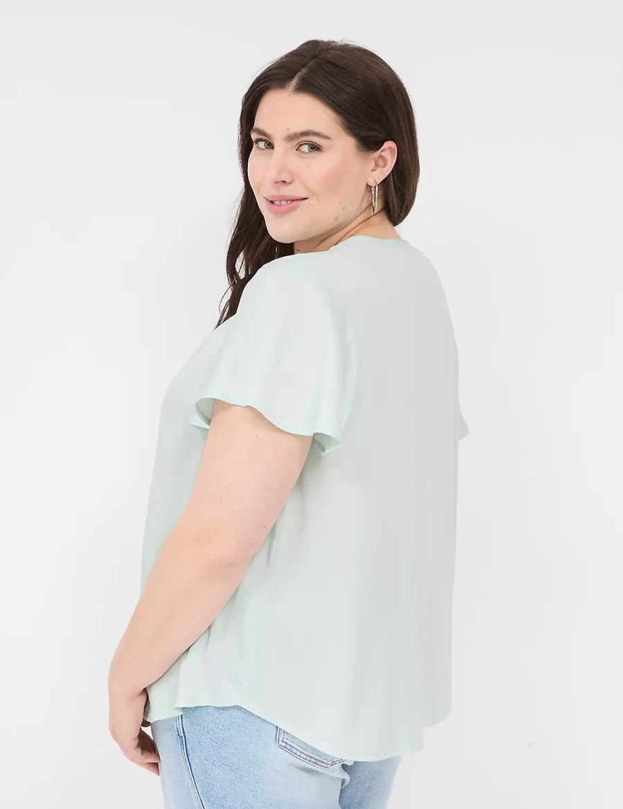 Women Lane Bryant Satin Smocked-Shoulder Blouse Light Green | QGB5140PG