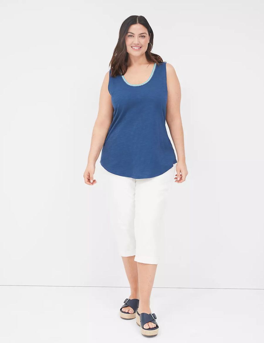 Women Lane Bryant Scoop-Neck Crochet-Trim Tank Top Dark Blue | VAY6836PH