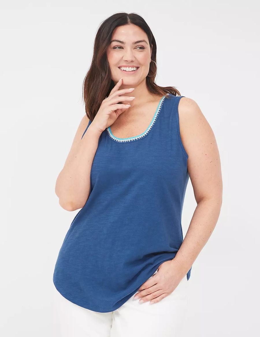Women Lane Bryant Scoop-Neck Crochet-Trim Tank Top Dark Blue | VAY6836PH