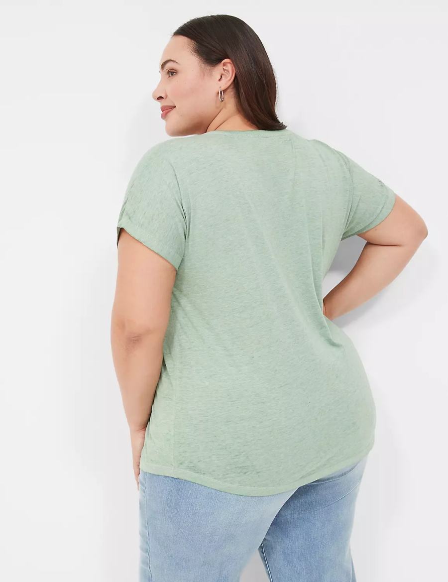 Women Lane Bryant Scoop-Neck Peace Flowers Graphic Tee T Shirts Light Green | IWH64100WT