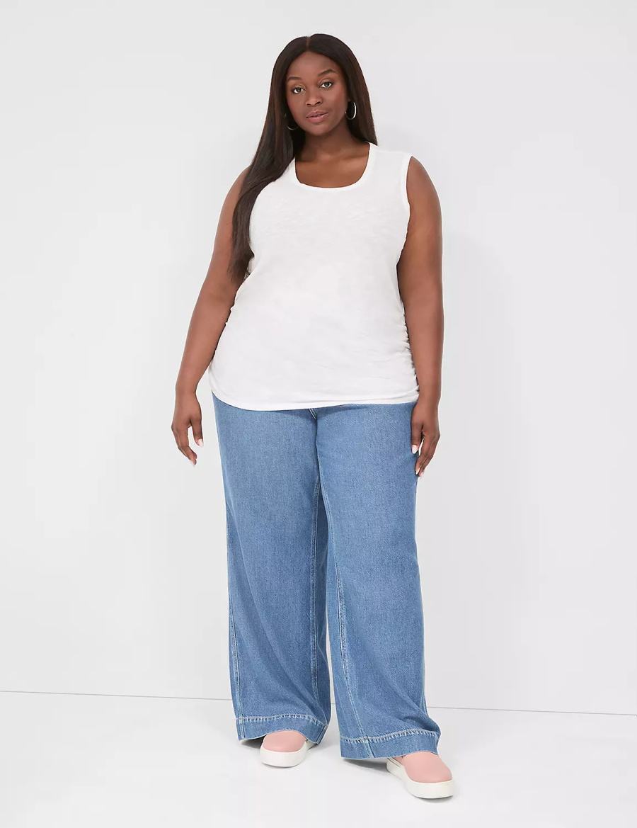Women Lane Bryant Scoop-Neck Side-Ruched Tank Top White | BLV6412TP