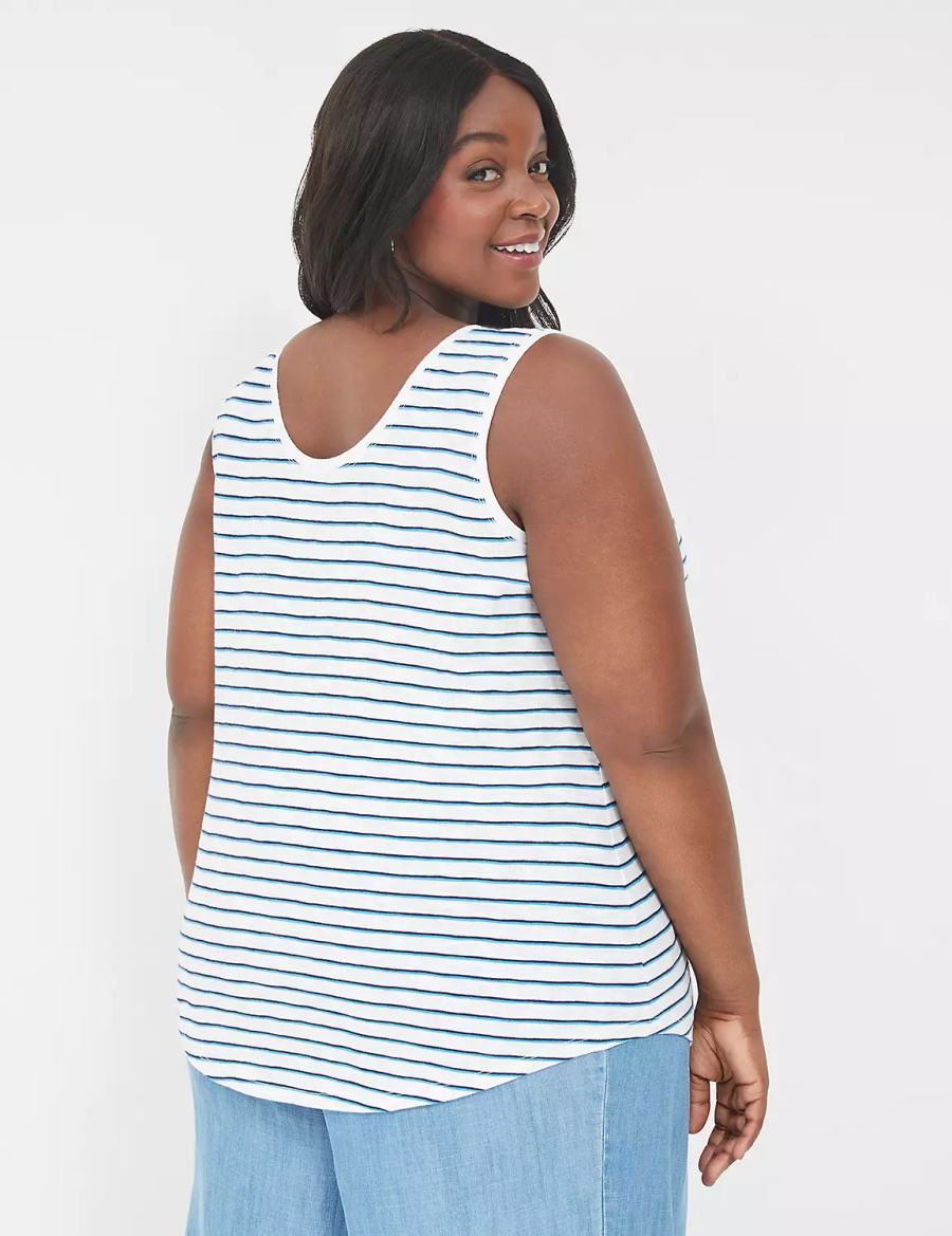 Women Lane Bryant Scoop-Neck Tank Top Blue Navy Stripes | URS5522TR