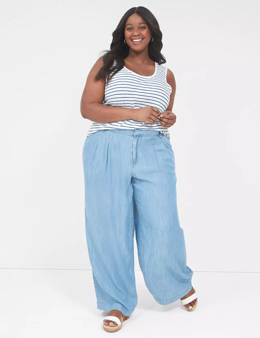Women Lane Bryant Scoop-Neck Tank Top Blue Navy Stripes | URS5522TR
