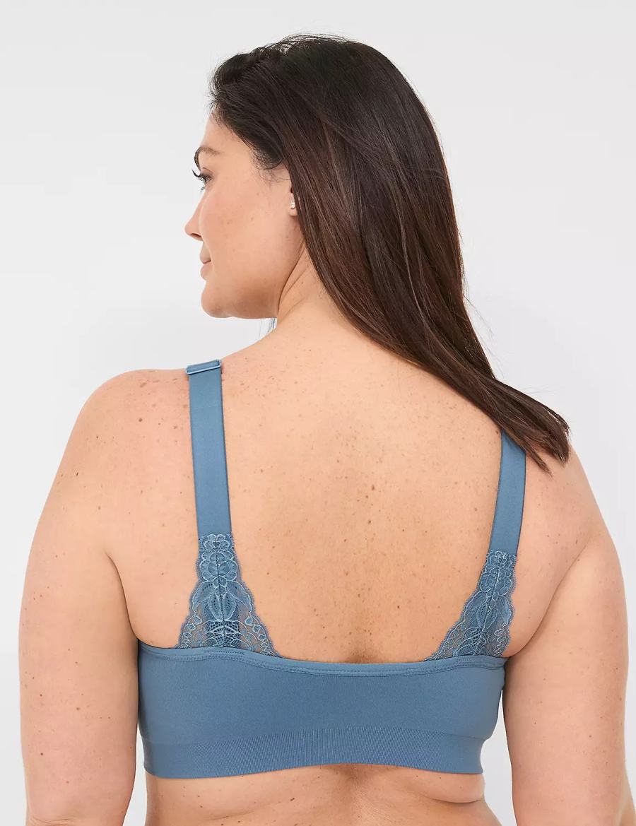 Women Lane Bryant Seamless Lace-Trim Bralettes Blue Grey | SIH8985FD