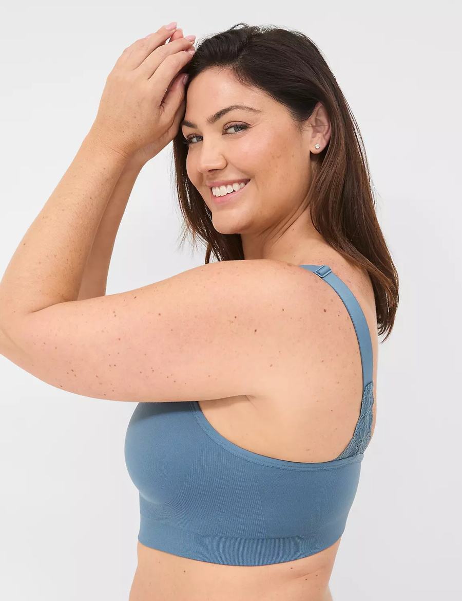 Women Lane Bryant Seamless Lace-Trim Bralettes Blue Grey | SIH8985FD