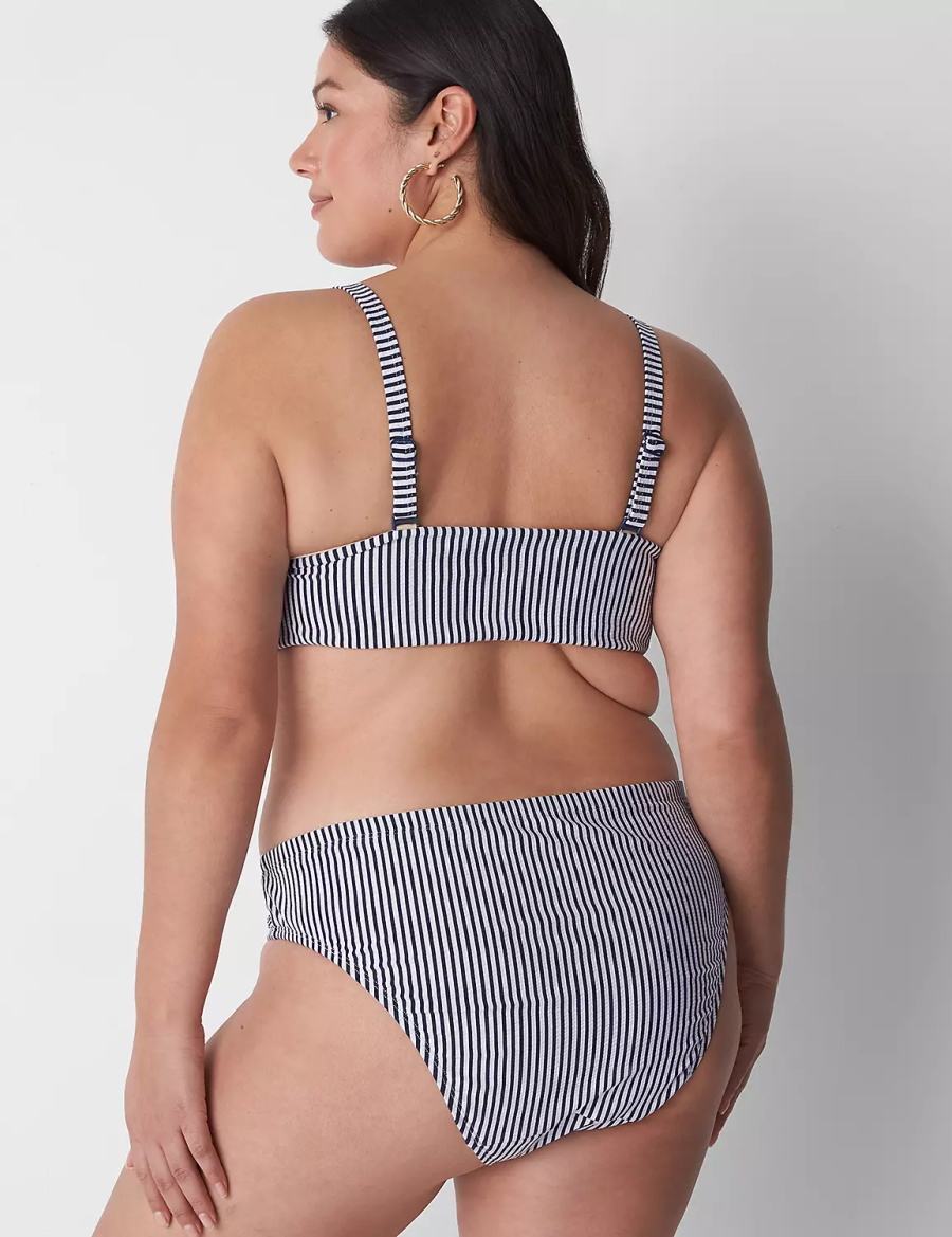 Women Lane Bryant Seersucker High-Leg Cheeky Swim Bikini Bottom Blue | RVT629WS