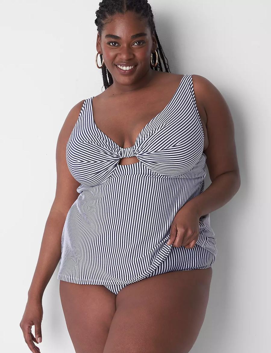 Women Lane Bryant Seersucker Swim Briefs Blue | BIQ5985YH