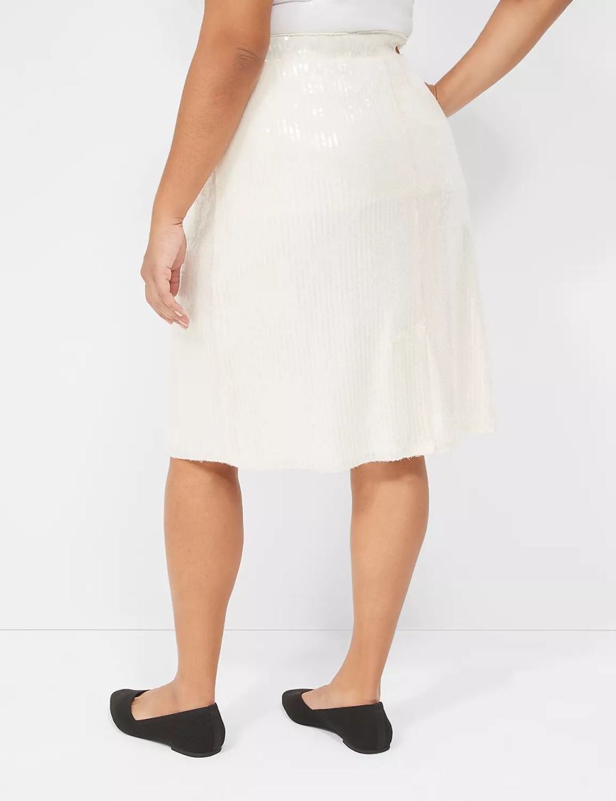 Women Lane Bryant Sequin Fit & Flare Skirts White | FBQ5521XQ