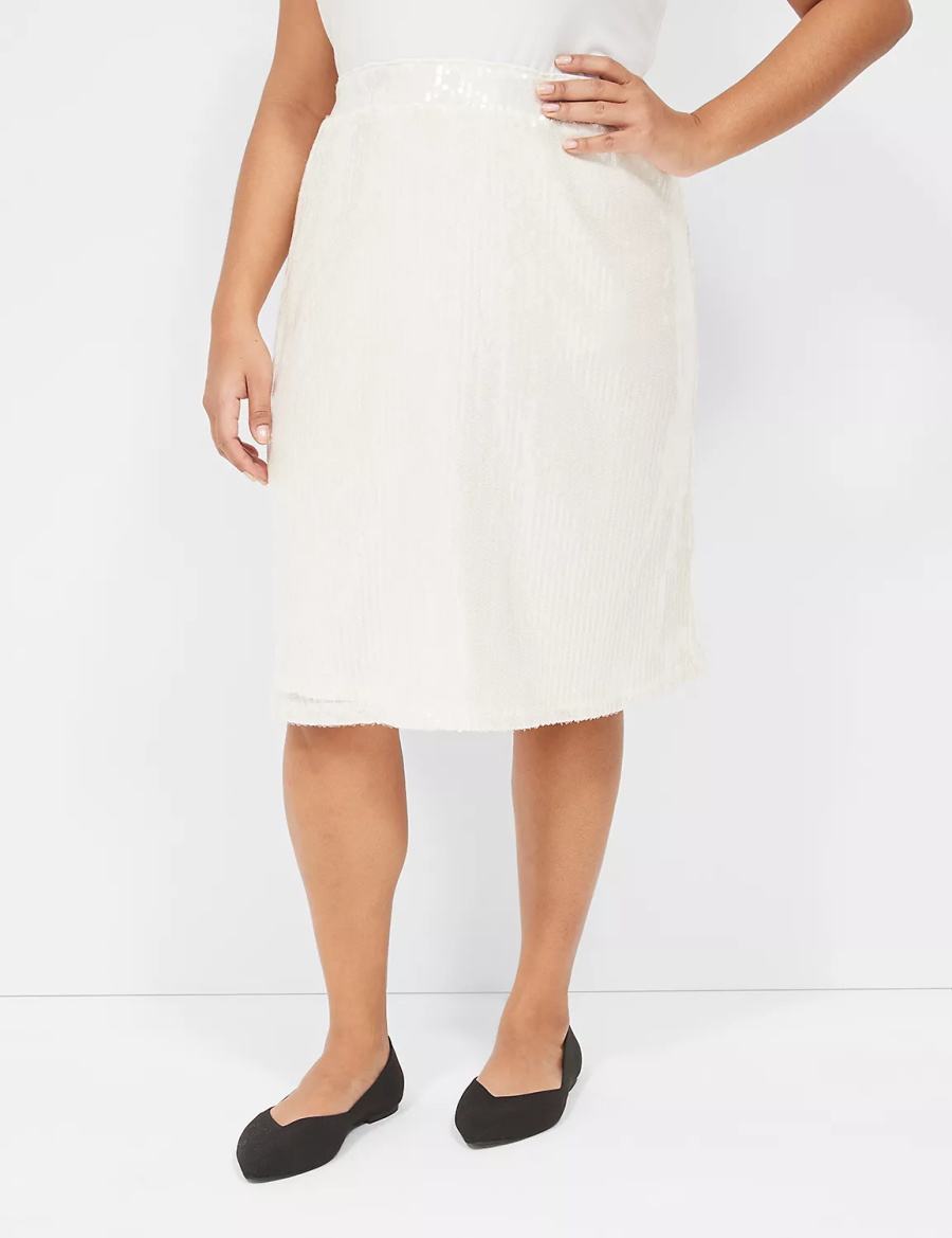 Women Lane Bryant Sequin Fit & Flare Skirts White | FBQ5521XQ