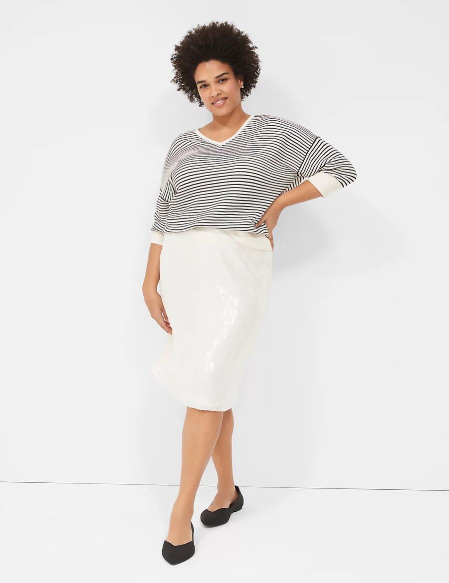 Women Lane Bryant Sequin Fit & Flare Skirts White | FBQ5521XQ