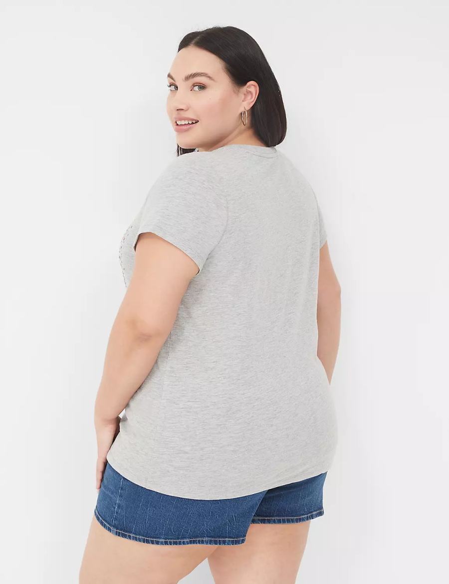 Women Lane Bryant Sequin USA Graphic Tee T Shirts Light Grey | CWD1720HL