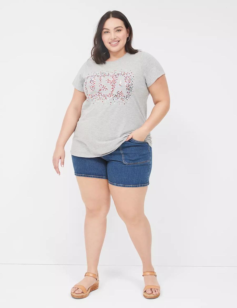 Women Lane Bryant Sequin USA Graphic Tee T Shirts Light Grey | CWD1720HL