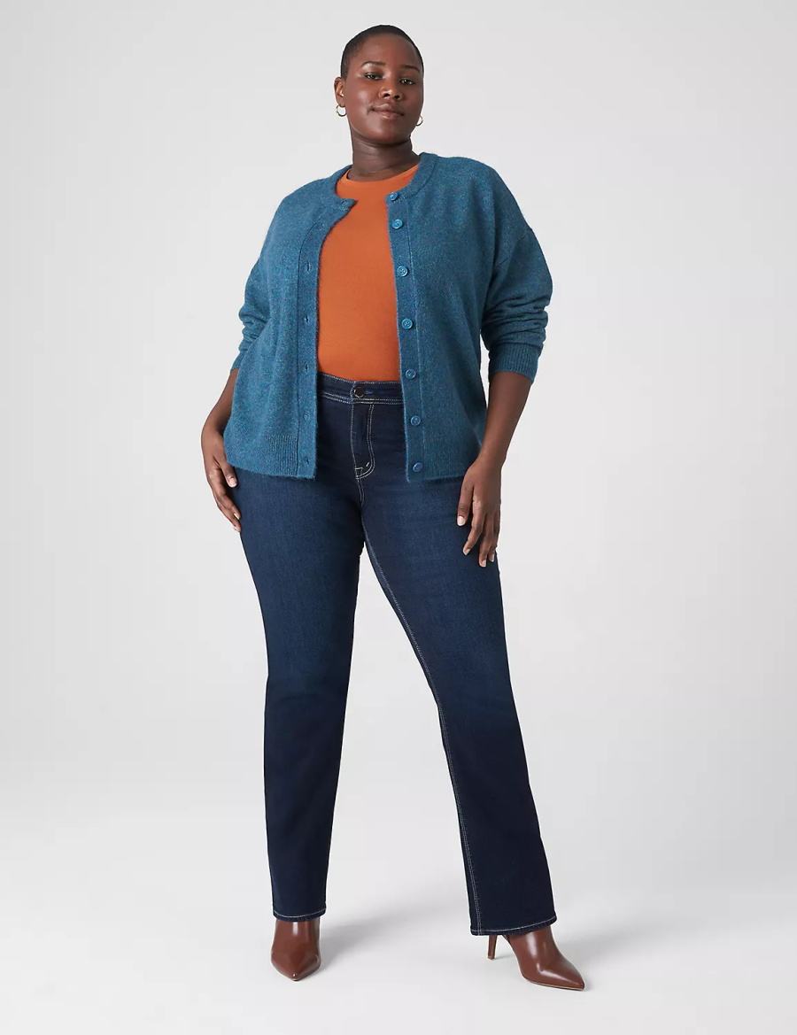 Women Lane Bryant Seven7 Boot With Back Pocket Embroidery Jeans Dark Blue | IOK1029UL