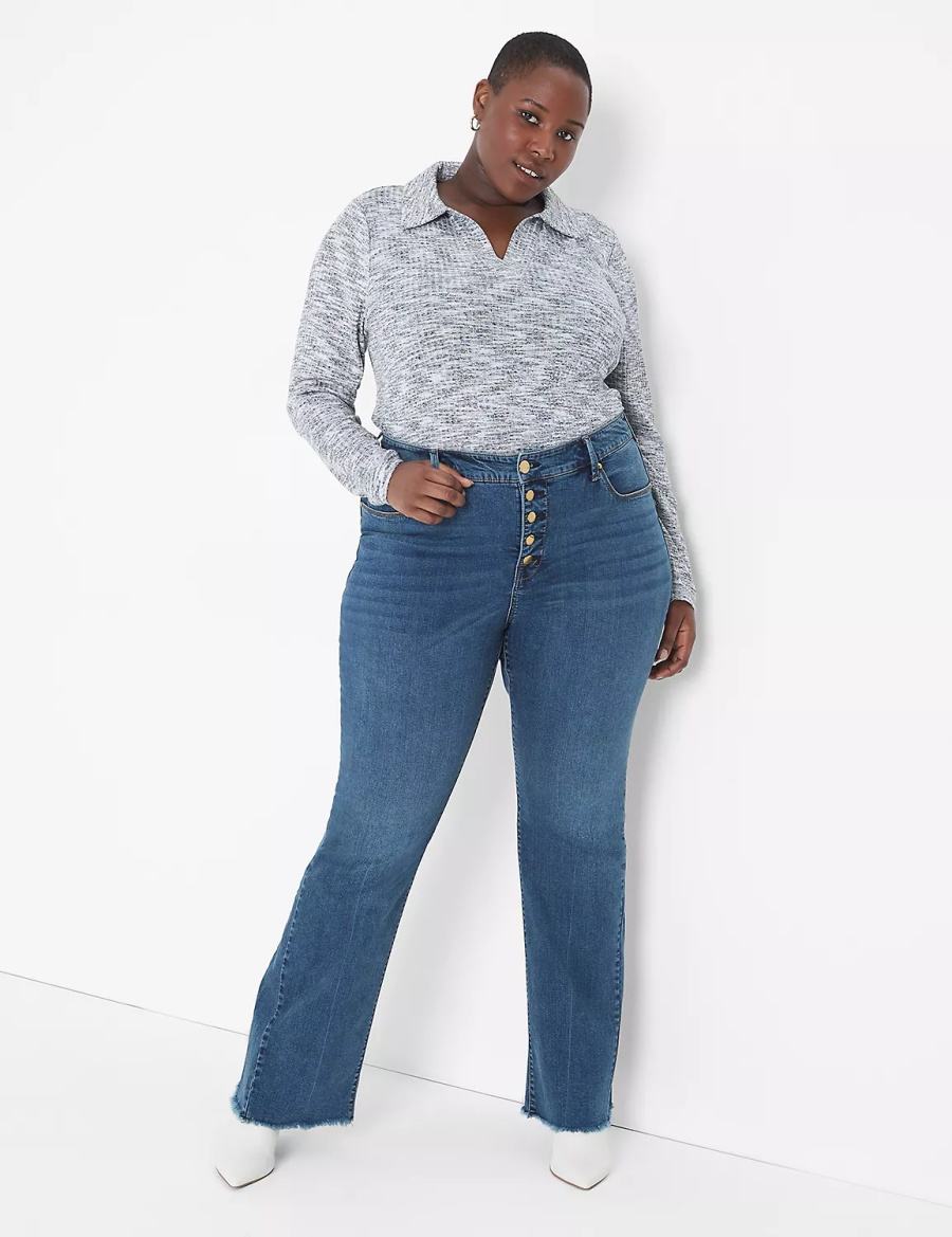 Women Lane Bryant Seven7 High-Rise Flare With Raw Hem Jeans Blue | RVD1553JD