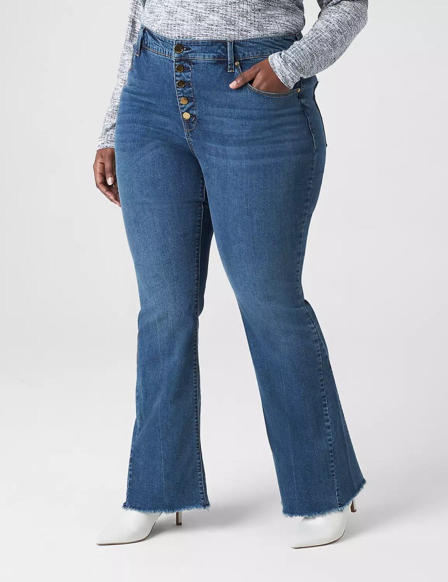 Women Lane Bryant Seven7 High-Rise Flare With Raw Hem Jeans Blue | RVD1553JD