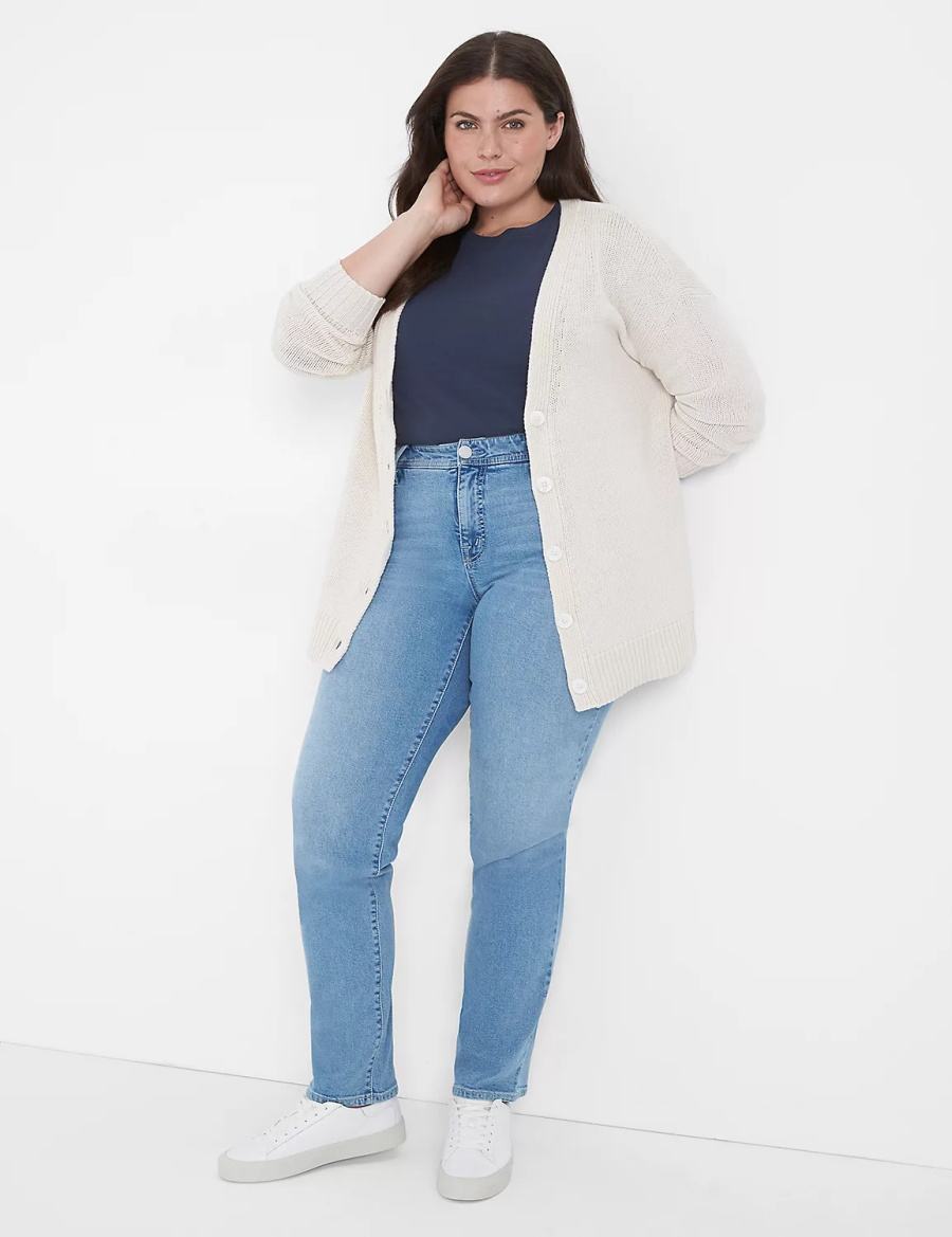 Women Lane Bryant Seven7 Straight With Back Pocket Embroidery Jeans Light Blue | PJK4428PA