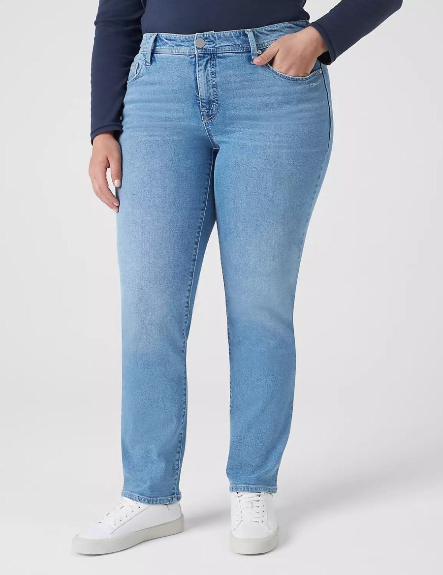 Women Lane Bryant Seven7 Straight With Back Pocket Embroidery Jeans Light Blue | PJK4428PA